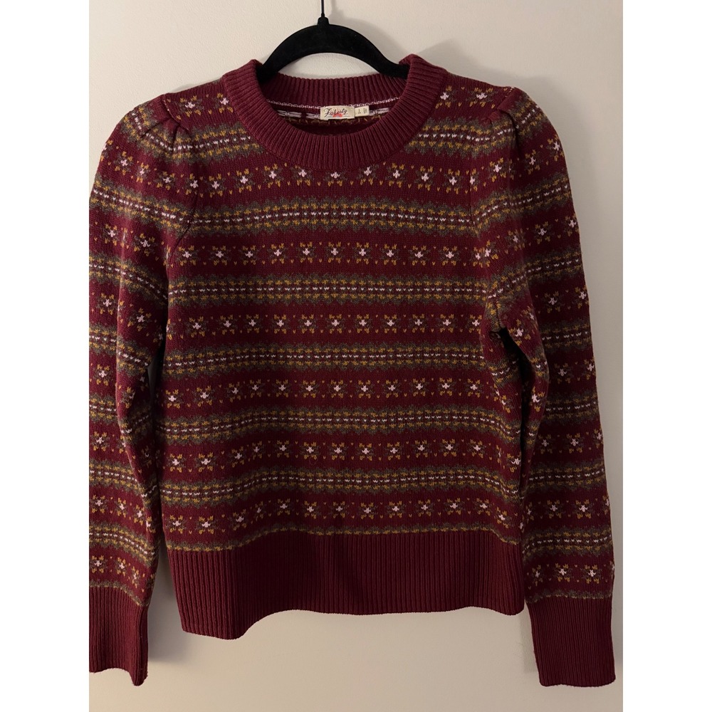Faherty Women's Small Burgundy Fair Isle Merino Wool Organic Cotton Sweater